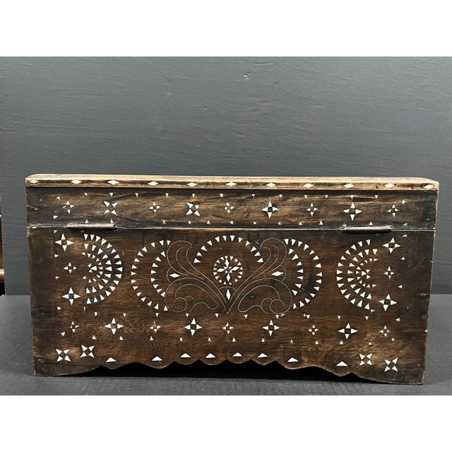 Brown Vintage Mother of Pearl Inlay Wooden Small Box Trunk For Sale - Image 8 of 12
