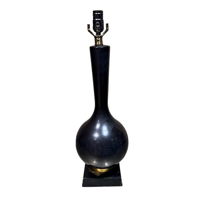 Mid Century Modern Black Ceramic Table Lamp Teardrop Shape Eames Era For Sale