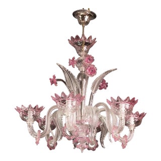 1980s Venetian Chandelier, Pink Murano Glass For Sale