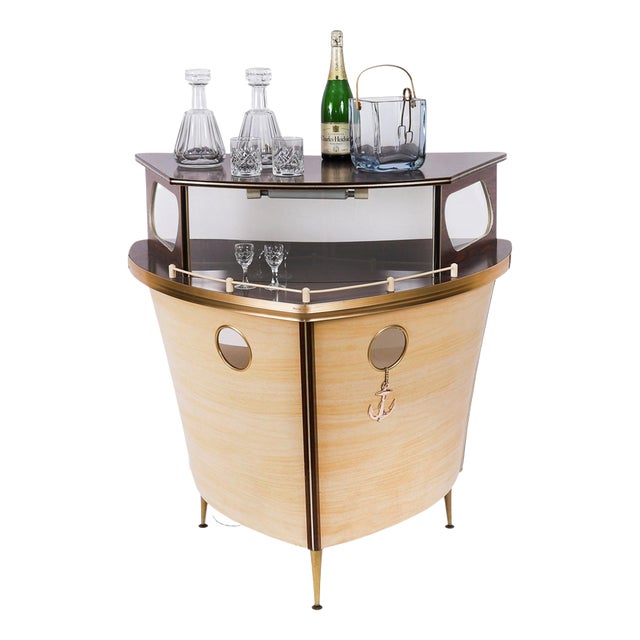 Vintage Modernist Boat Cocktail Bar by Umberto Mascagni for Harrods, 1950s For Sale