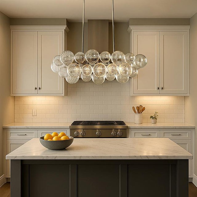 Aloadecor Glam 5-Light 43'' Modern Dining Room Chandelier With Hand-Blown Textured Clear Glass Globes and Chrome Finish For Sale - Image 4 of 9