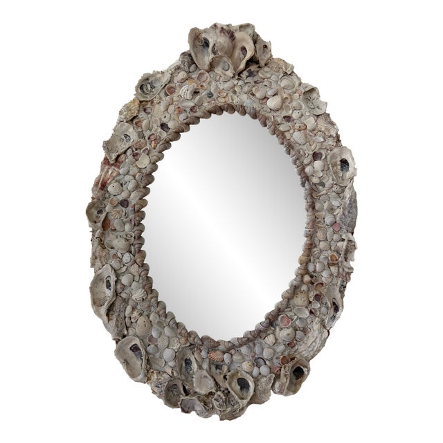 Vintage Coastal Hand Made Seashell Grotto Mirror For Sale
