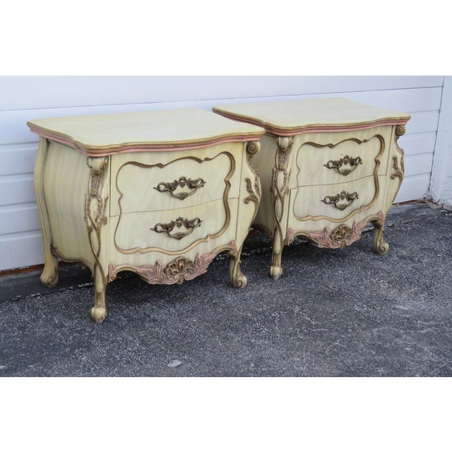 French Shabby Chic Painted Bombay Pair Nightstands Side Bedside Tables 2651