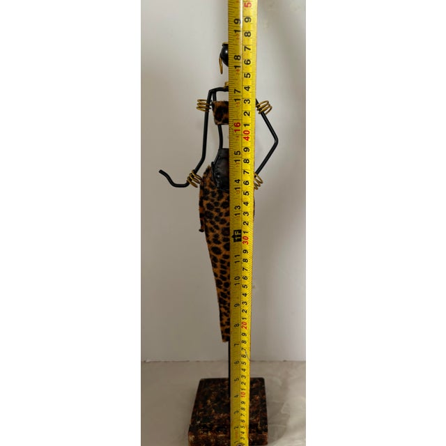 Vintage African Inspired Metal Female Sculpture With Leopard Print, Handcrafted Global Eclectic Figurine, 18.5 For Sale - Image 9 of 11