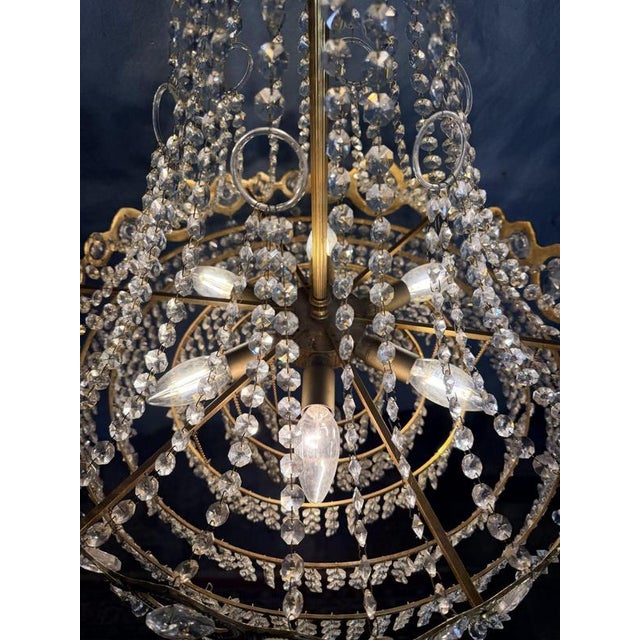 Metal French Brass and Crystal Cascading Chandelier, 1960s For Sale - Image 7 of 10