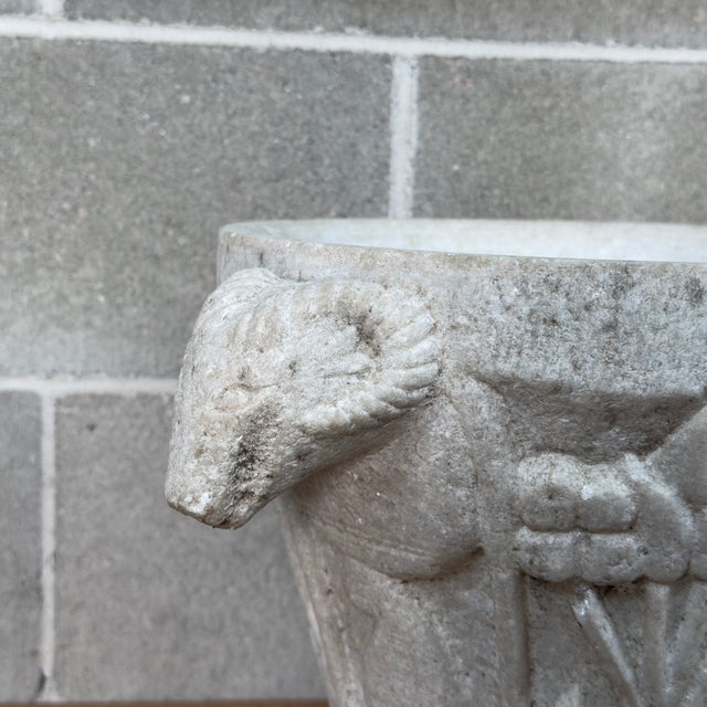 Large Antique White Marble Vase with Carved Ram's Head, 20th Century For Sale - Image 9 of 13