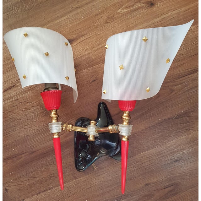 French Plastic and Wood Wall Lamp from Maison Arlus, 1950s, in Very Good conditions. Designed 1950 to 1959 I have official...