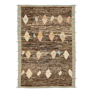 Modern Brown Moroccan Style Handmade Geometric Motif Wool Rug