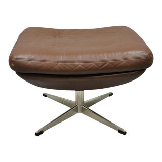 Mid Century Modern Brown Leather Swivel Ottoman Footstool Chrome Base Attr Selig For Sale