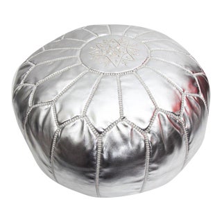Moroccan Handmade Silver Pouf or Ottoman For Sale