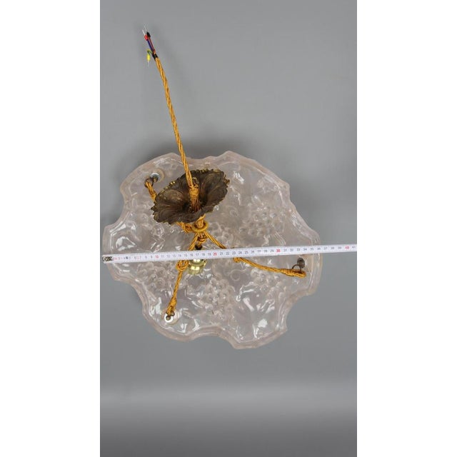 French Light Pink Frosted Glass Pendant Light with Grapes Vines by Verdun, 1930s For Sale - Image 15 of 18