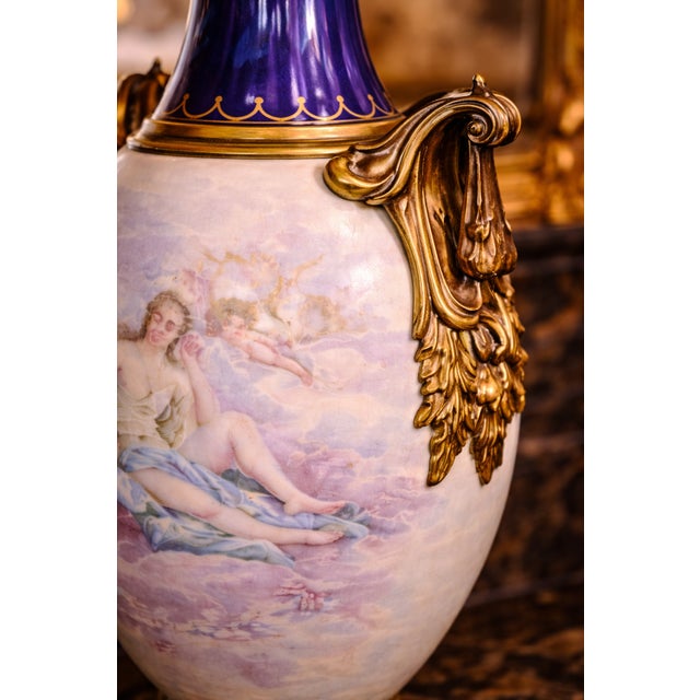 1850s Sevres Louis XVI Blue Bronze Porcelain Vases - Pair For Sale - Image 9 of 18