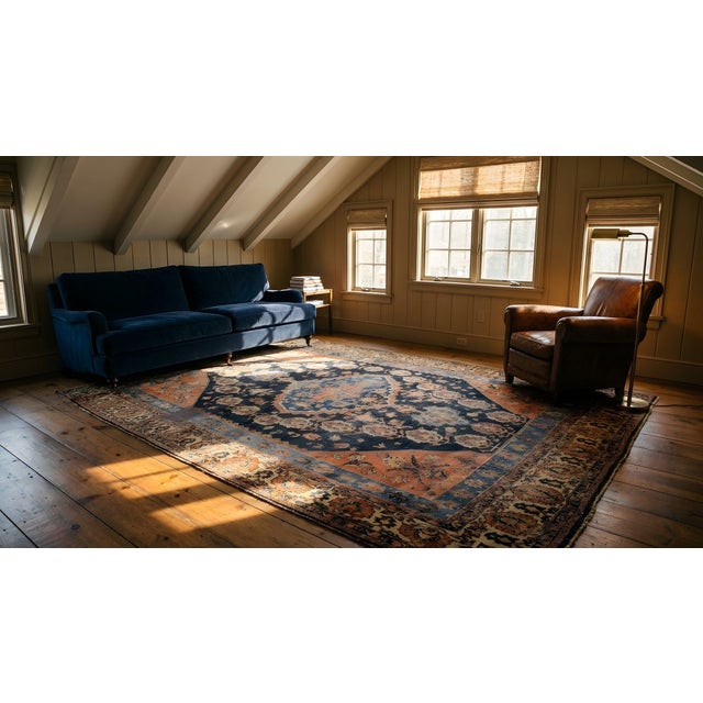 1900s S. Black Salmon Medallion Tribal Antique Persian Ghashgaie Rug 5'2" X 7'4" Knotted Pile Wool Carpet For Sale - Image 13 of 14
