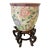 Large Vintage Handpainted Chinese Floral & Koi Planter With Wood Base 16x14.5”H For Sale