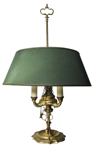 Brass Bouillotte Triple Branch Table Lamp with Height Adjustable Shade