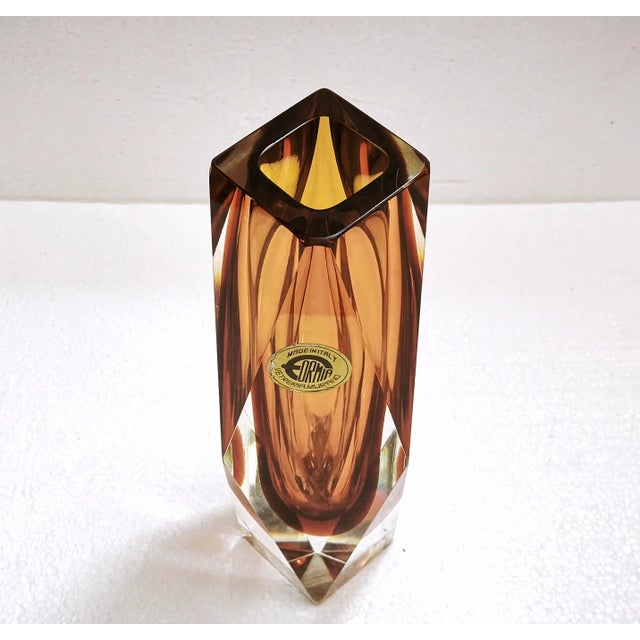 Large Faceted Amber and Clear Formia Sommerso Murano Glass Vase, Italy, 1970s For Sale - Image 12 of 18