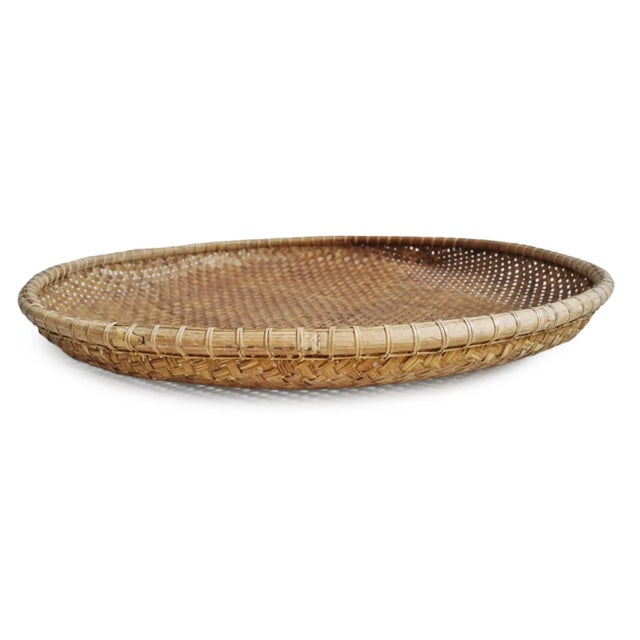 Original hand woven round grain tray basket. Beautiful natural color and texture. Use for storage, display, or as wall...