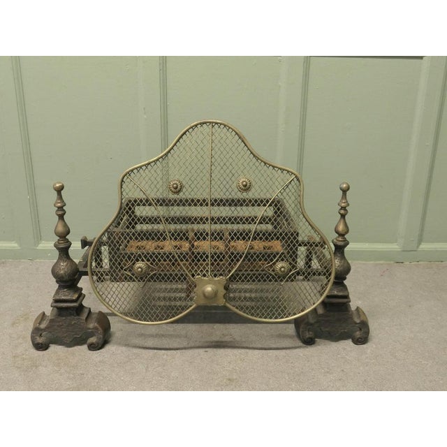Brown Antique Fire Grate on Andirons with Brass Guard, 1800s For Sale - Image 8 of 9