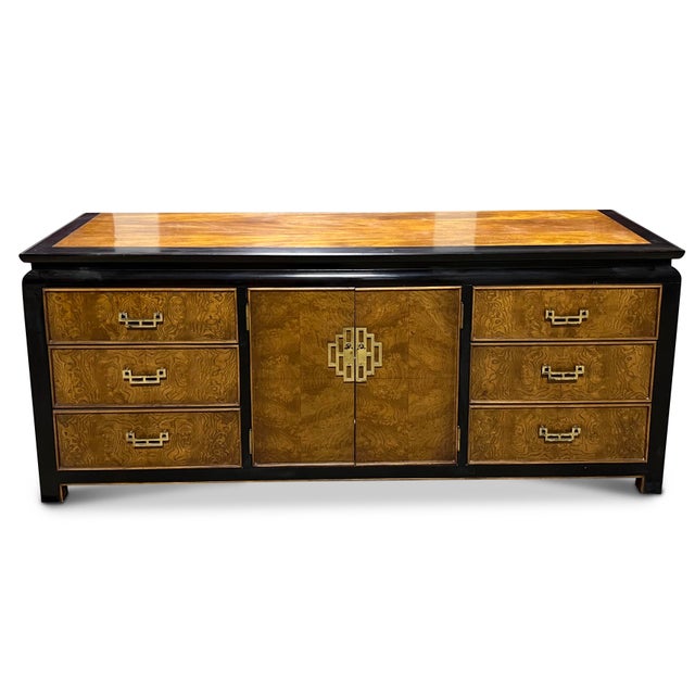 Vintage 1970s Burlwood and Lacquer Chin Hua Lowboy by Raymond Sobota for Century Furniture For Sale In Chicago - Image 6 of 6