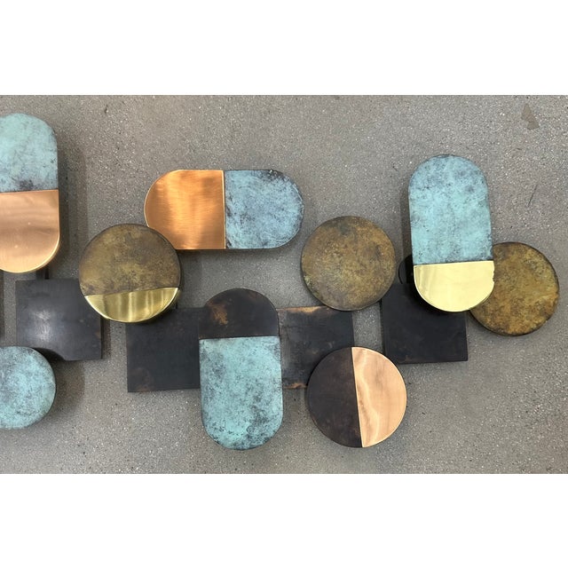 1990s Mid Century Metal Wall Art Patina Geometry Vintage For Sale - Image 5 of 18