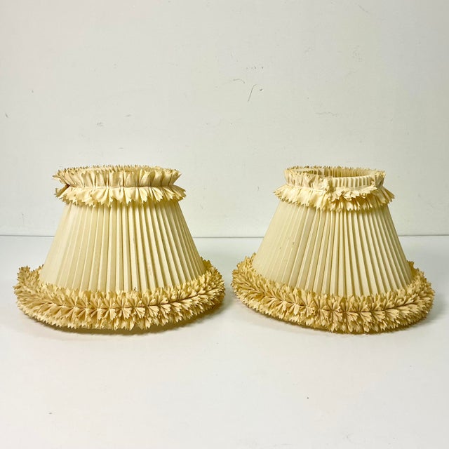 1940s Vintage Boho Chic Traditional Pleated Lamp Shades - A Pair For Sale - Image 9 of 10