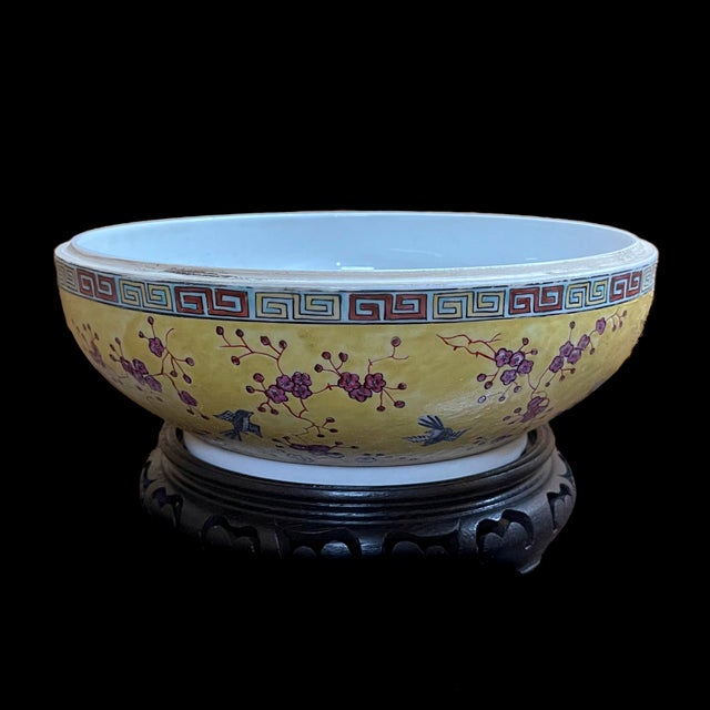 Vintage Famille Rose Porcelain Sweetmeat Container: Chinese Cherry Blossom Floral Vine Bird Design Porcelain Bowl With Lid For Sale - Image 4 of 4