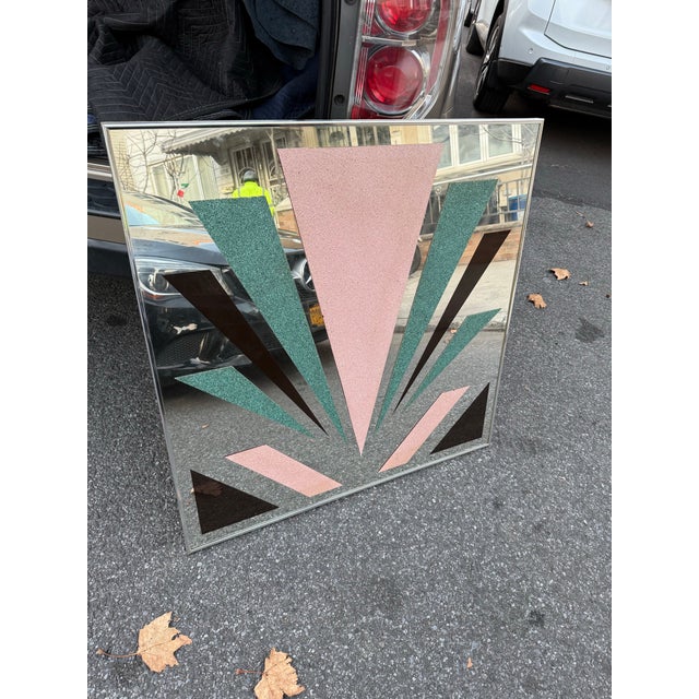 1980 Art Deco Pink Green Mirror Art - A pair. Custom ordered and made in 1980.
