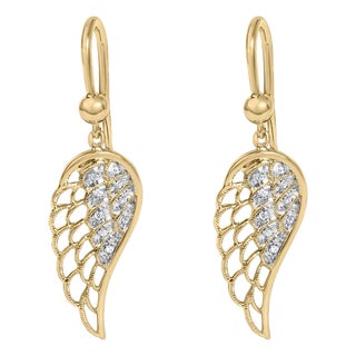 Gold Vermeil Diamond Accent Angel Wing Drop Earrings, Pair For Sale