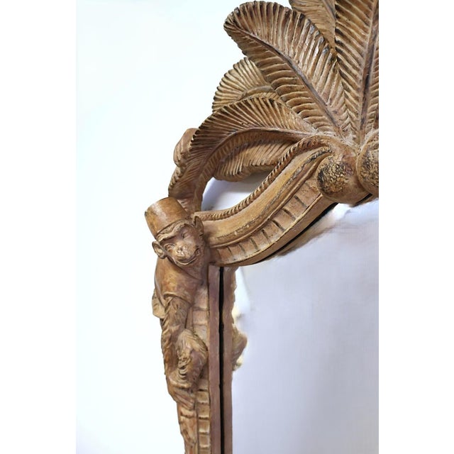 1980s Carved Wood Monkey & Palm Frond Wall Mirror For Sale - Image 4 of 8