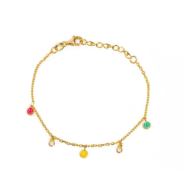Metal Rainbow Smiley Face Gold & Diamond Bracelet For Sale - Image 7 of 7
