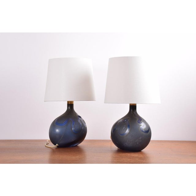 1970s Danish Modern Blue Glass Table Lamps by Michael Bang for Holmegaard, 1970s, Set of 2 For Sale - Image 5 of 16