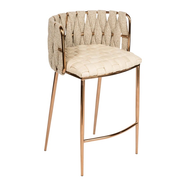 Milano Counter Chair in Off White & Gold For Sale