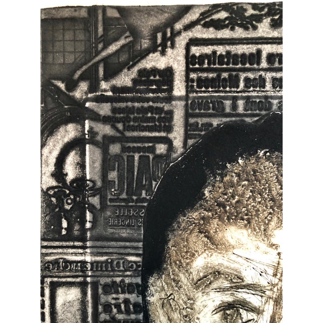 Early 20th Century Zvi Milshtein, Portrait of Woman on Typeface French Jewish Surrealist Aquatint Etching Judaica, c.1960s For Sale - Image 5 of 7