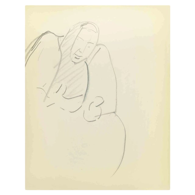 Flor David, Sketch for a Portrait, Drawing in Pencil on Paper, Mid 20th Century For Sale