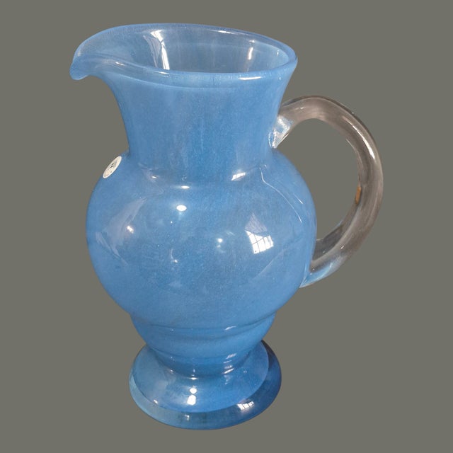 Mid-Century Modern Late 20th Century Hand Blown Blue Art Glass "Wanda" Hand Made in Poland Pitcher Original Label For Sale - Image 3 of 10