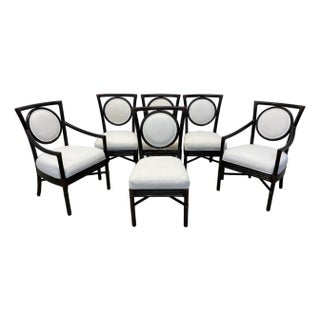 McGuire Brown Leather Wrapped Bamboo Dining Chairs - Set of Six For Sale