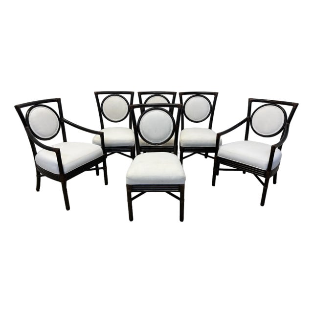 McGuire Brown Leather Wrapped Bamboo Dining Chairs - Set of Six For Sale