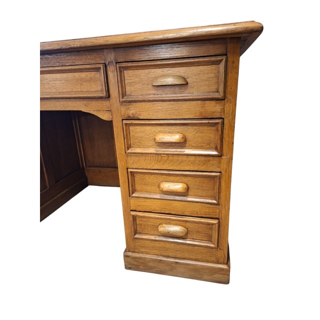 Italian Oak Executive Desk with Leather Top, 1940s For Sale - Image 10 of 14
