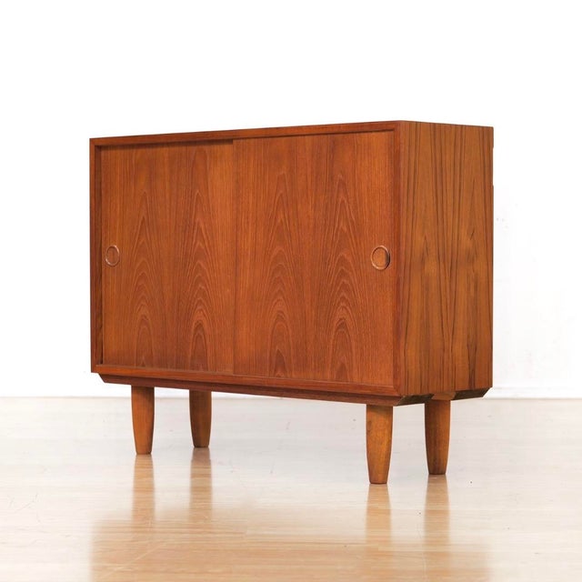 Wood 1960s Pair of Danish Modern Slim Teak Sideboard Cabinets Attributed Kai Kristiansen For Sale - Image 7 of 14