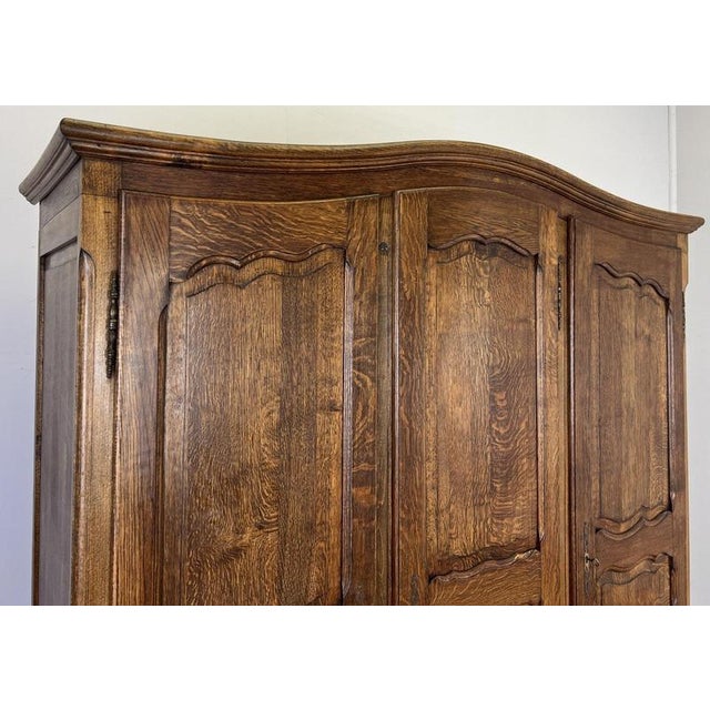 Brown Vintage French Louis XVI Style Carved Oak 3-Door Wardrobe For Sale - Image 8 of 16
