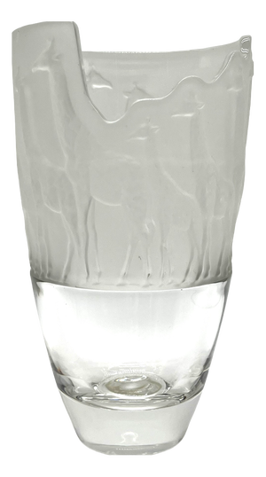 Large Frosted Lead Crystal Vase with Giraffes from Nachtmann, 1990s