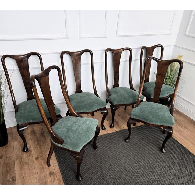 Brown Mid-Century Modern Italian Upholstered Walnut Dining Chairs, 1950s, Set of 6 For Sale - Image 8 of 11