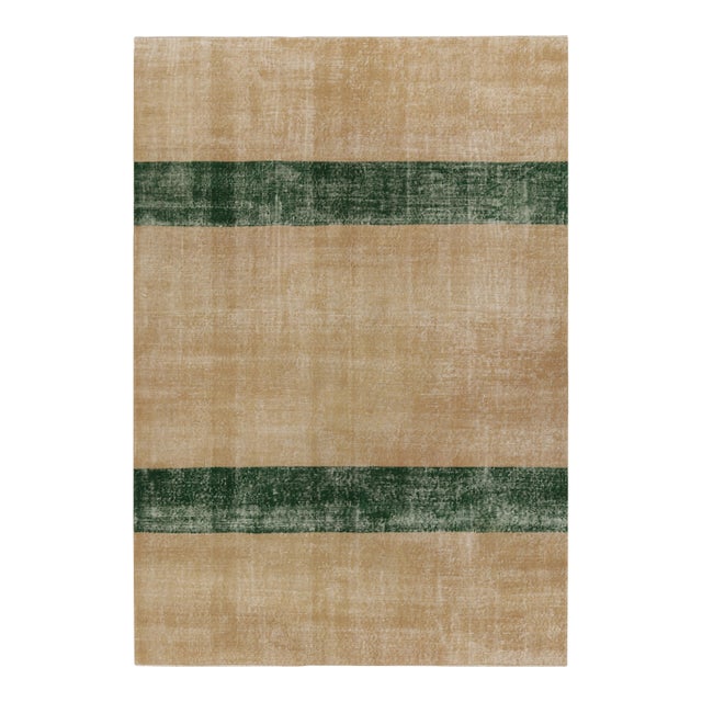 Vintage Zeki Müren Rug, Beige With Green Striped Minimalist Design - Rug & Kilim For Sale