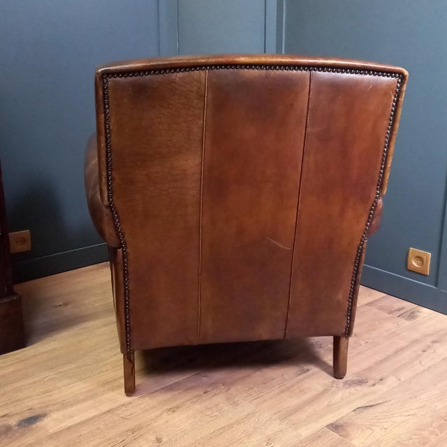 1950s Art Deco Sheep Leather Club Armchair, 1950s For Sale - Image 5 of 15
