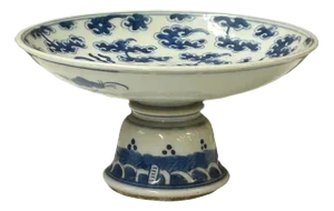 Chinese Blue White Foo Dog Round Porcelain Goblet Offer Display Plate