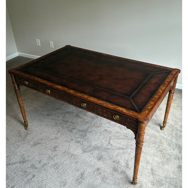 Brown Late 20th Century Theodore Alexander “Man of Letters” Flame Mahogany Leather Partners Desk For Sale - Image 8 of 12