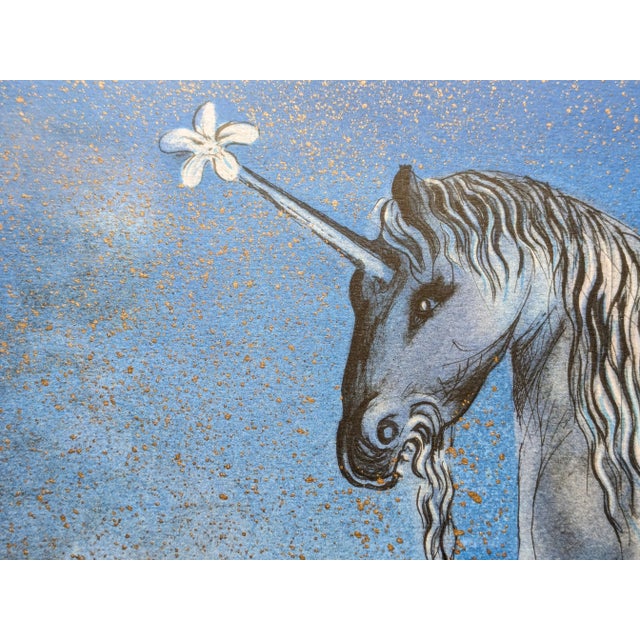 Salvador Dali, The Unicorn, Cheval Allegre, Original Color Lithograph with Gold Spots in Relief, 1970s For Sale - Image 9 of 15