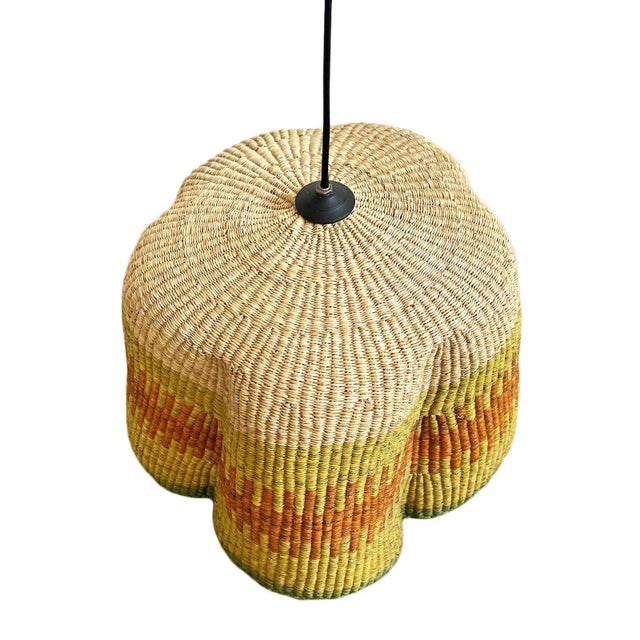 2020s Lime & Orange Bolga Wave Basket Pendant Light For Sale - Image 5 of 5