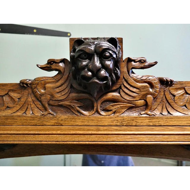 Large Carved Oak Wall Mirror For Sale - Image 4 of 7