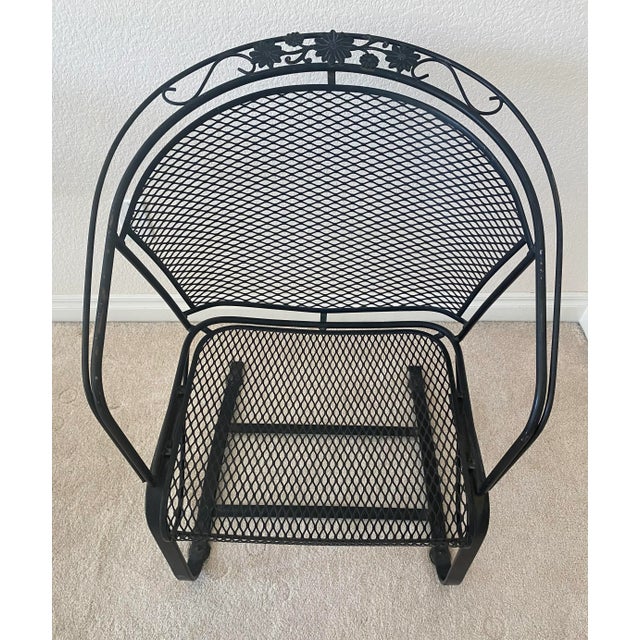 Modern Woodard Late 20th Century Briarwood Collection Wrought Iron Four Barrel Rocker/Cantilever Chairs and Table Set. For Sale - Image 3 of 10